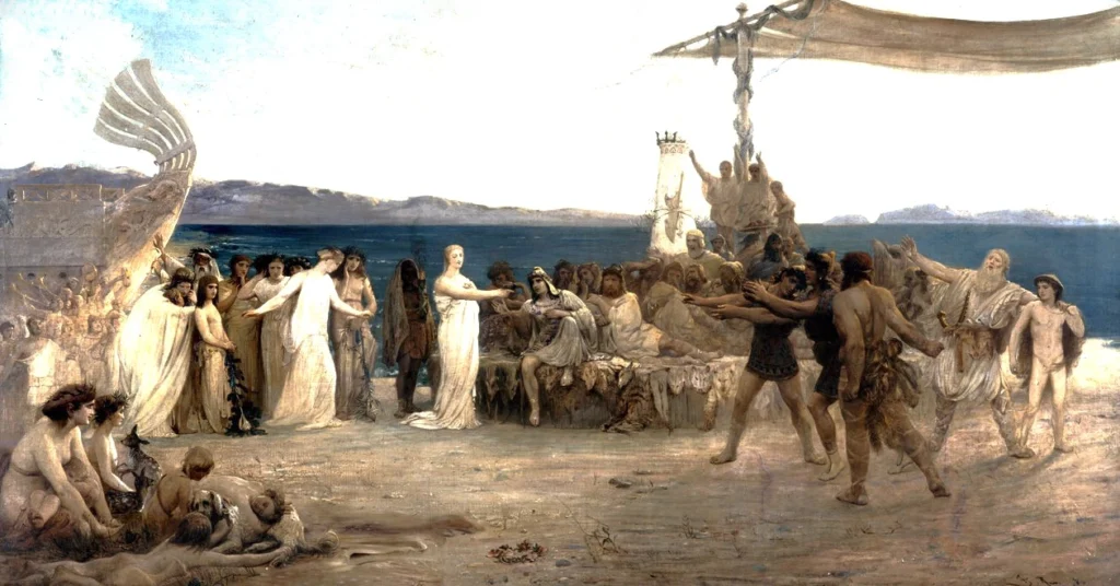 Les Noces de Giptis et de Protis – 1874 – (Peiture à l’huile sur toile, H80 cm x L150 cm) Musée des Beaux arts, Palais par Joanny Rave